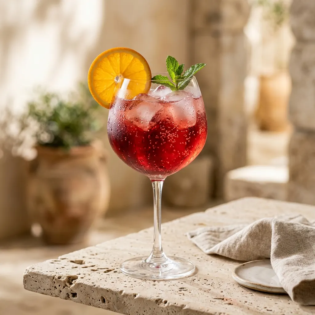 Photo du cocktail Campari Spritz, La version milanaise du spritz : plus rouge, plus amère, plus adulte que l'Aperol.