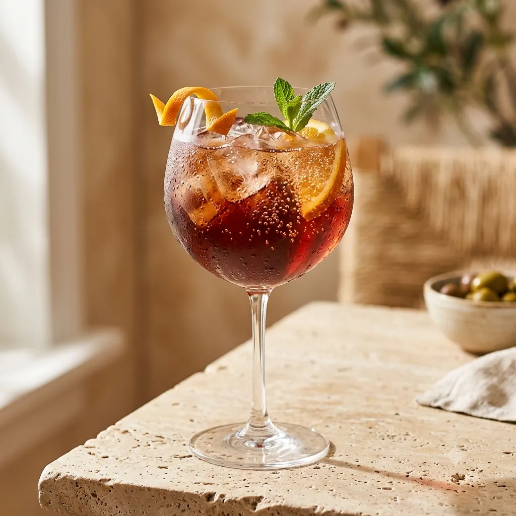 Photo du cocktail Cynar Spritz, Treize plantes dont l'artichaut, le bitter le plus déroutant du spritz, terreux et légèrement fumé.