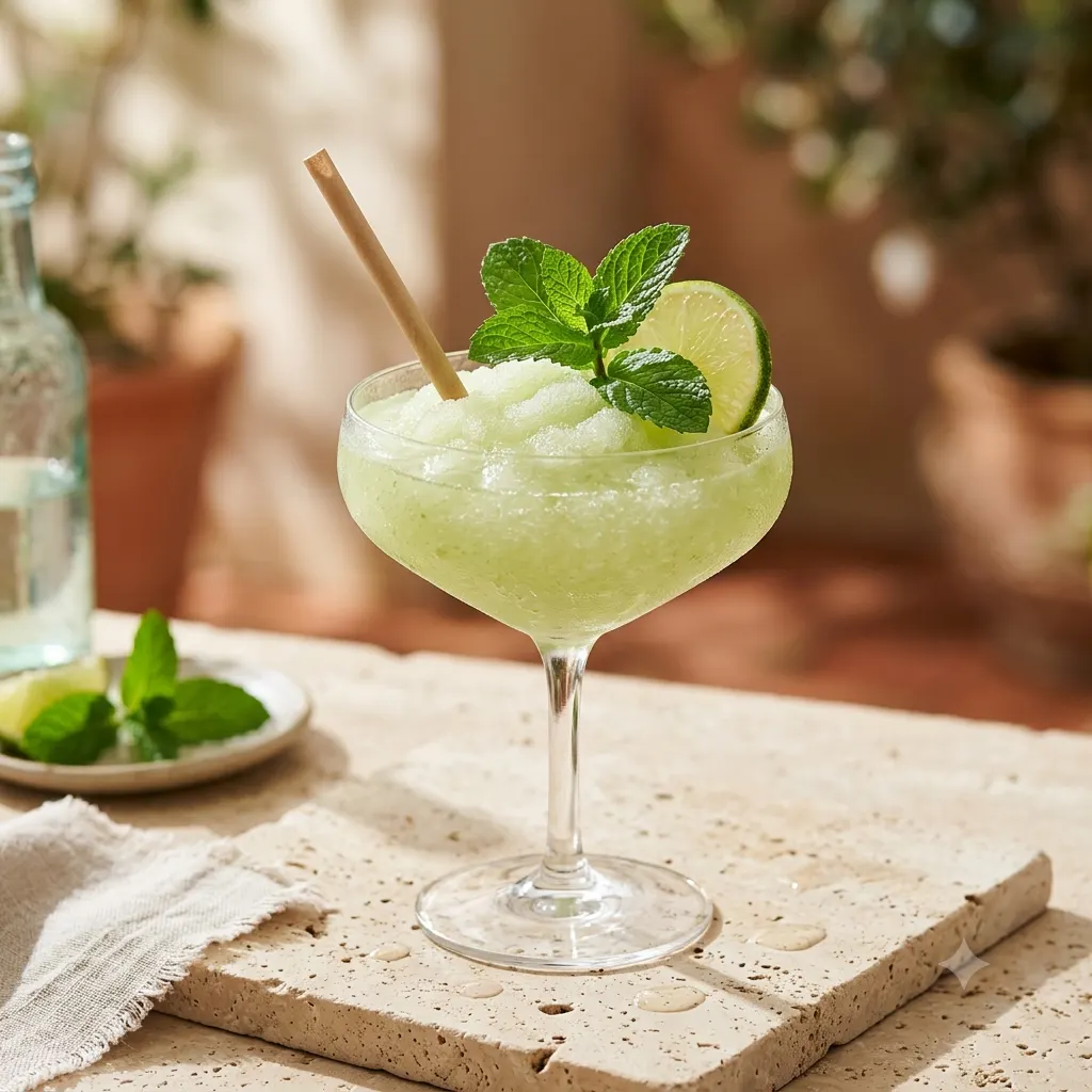 Photo du cocktail Frozen Hugo Spritz, La sensation drink of summer 2026 : Hugo passé au blender, texture granité, viralité assurée.