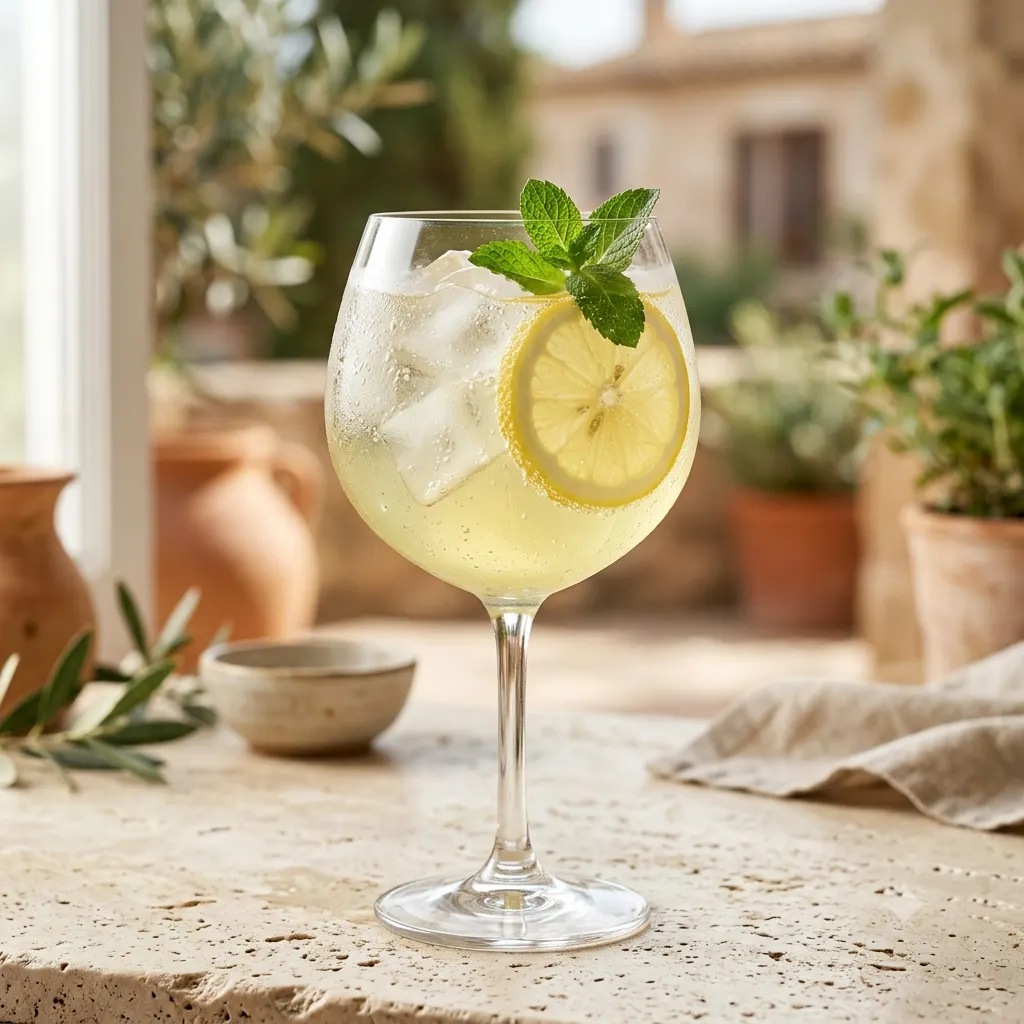 Photo du cocktail Limoncello Spritz, La côte amalfitaine en verre : citron sicilien, prosecco, menthe, soleil garanti.
