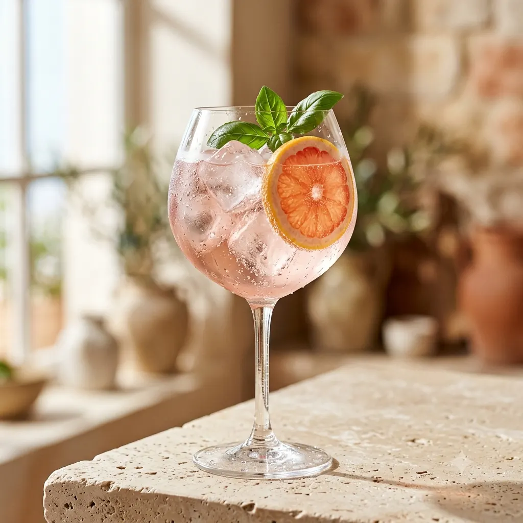 Photo du cocktail Rosé Spritz, La réponse provençale au spritz italien, rosé pâle, agrume, eau gazeuse, zéro complication.